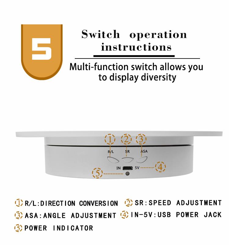 360 Degree Electric Rotating Turntable Low Noise Adjustable Smooth Rotation Non-Slip Display Stand for Photographic Products (White, 7.8 inches/Load 17 LB/with Mirror Glass) Camera Bear Plug