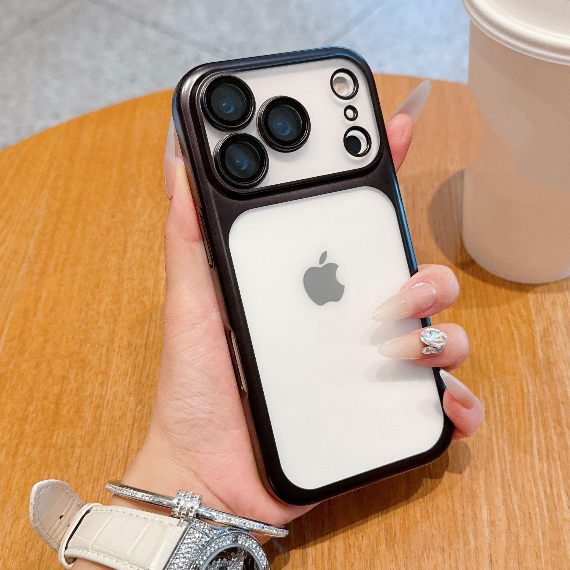 Trendy Full PC Frosted Matte Electroplated Slim Phone Case for iPhone 17 Pro Max/16 Plus/15/14/13/12 Pro Max, Built-in Camera Screen Protector Shockproof Protective Cover