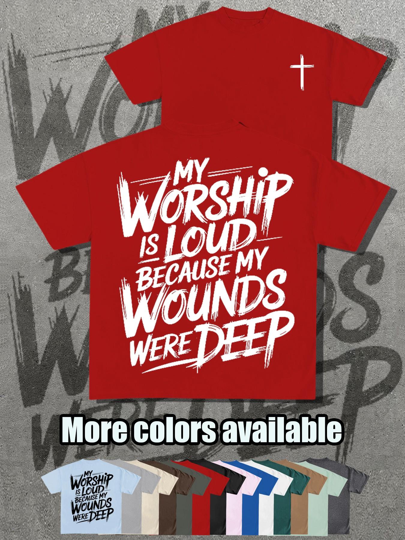 Christian Faith Theme T-Shirt, My Worship Is Loud Cross Print Short Sleeve, Loose Fit, Casual Long Top, Perfect Christian Gift