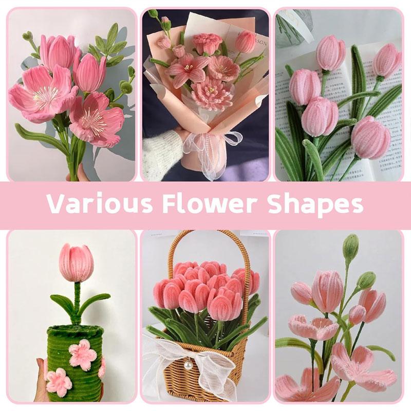 400pcs DIY Colored Floral Pipe Cleaners Material Set, Includes Floral Wire, Tape, Stamens, Ribbon, DIY Handmade Floral Material Set, Creative Gift and Decoration Suitable for Women, Birthday/Valentine's Day, for Diy Flower Decor (Color Box Style Random)