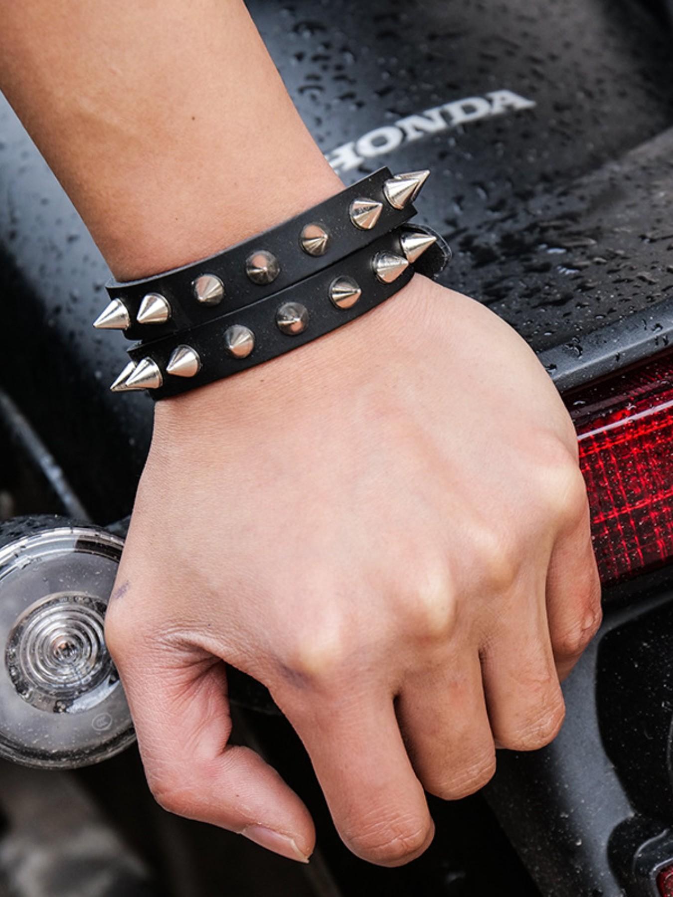 Punk Spike Leather Wrap Bracelet for Men Women –Studded Cuff with Irregular Wrap Design, Vintage Gothic Rock Bangle, Adjustable Black Wristband, Unique Singles Party Gift for Him Her