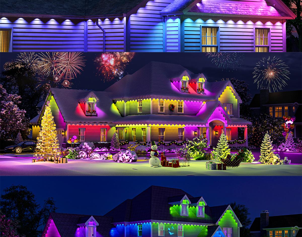 HYPERLITE RGB IC Eaves Lights with 30/60 LEDs, Permanent Outdoor Lighting, Music Sync Party Lights, IP67 Waterproof, Bluetooth APP & Remote Control, 50/100 Feet - Perfect for Decorative，SpringGlowUp