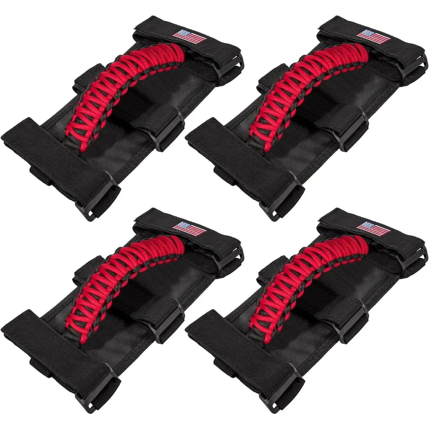 4PCS Paracord Grab Handles for Jeep Wrangler & Gladiator, Heavy-Duty Roll Bar Handles, Anti-Slip Adjustable Interior Accessories, US Flag