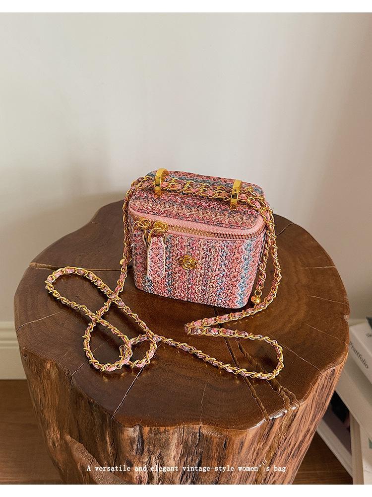 Korean Style Tweed Box Crossbody Bag | Elegant Light Luxury Shoulder Purse | Versatile Chic Handbag for Women