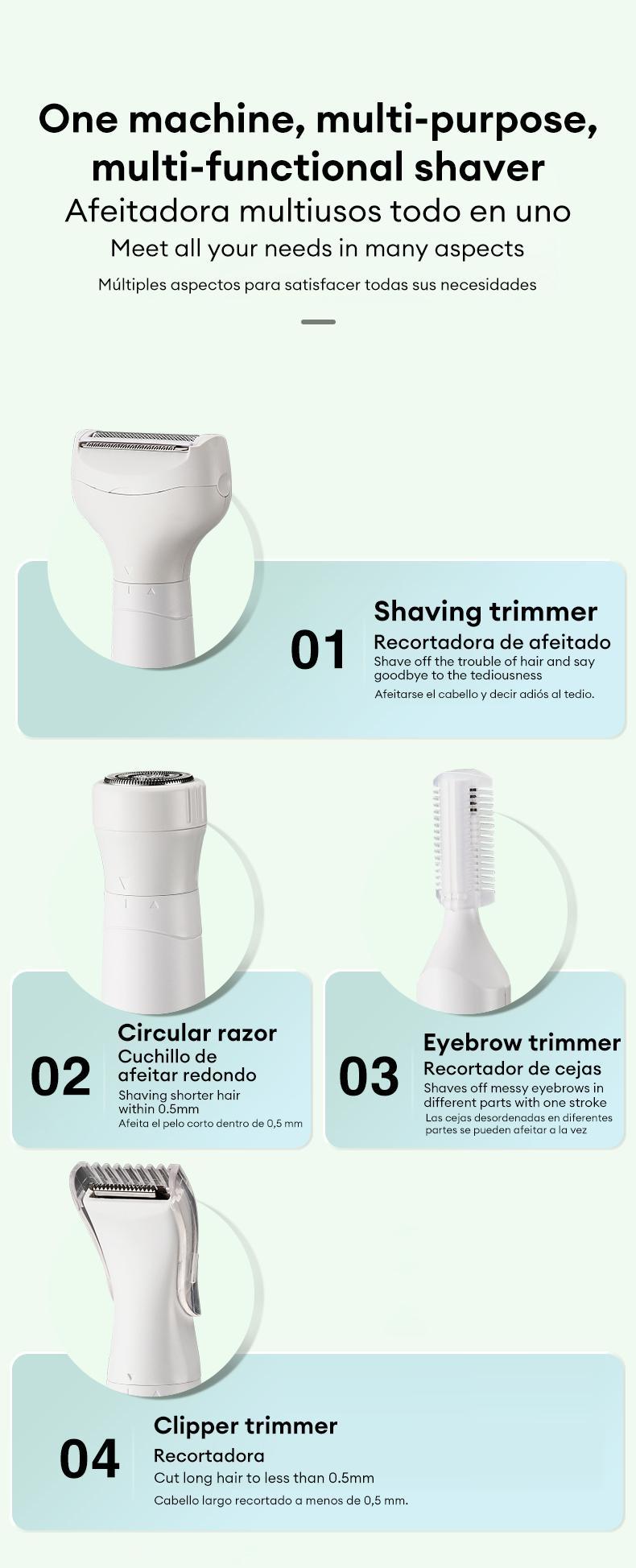 Skyworth Electric Trimmer for Man & Women, Rechargeable 4 in 1 Body & Facial Hair Removal, Waterproof Wet & Dry Use Precise Safe Trimmer