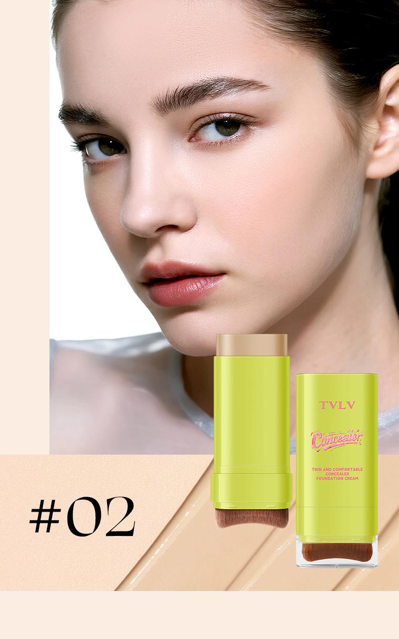 2-in-1 Concealer Foundation Stick with Built-in Brush, Long-Lasting Waterproof Matte Full Coverage, Crease & Sweat-Proof, Compact Portable, Includes Free Makeup Brush, Ideal for Daily & Party Use