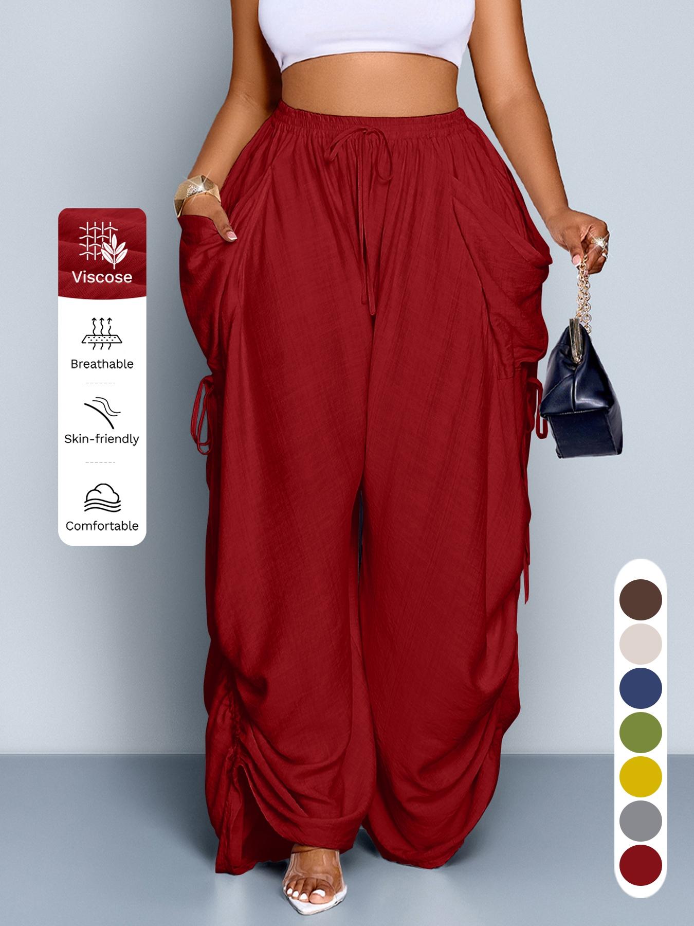 Women's Casual Loose-Fit Wide Leg Pants, All-Season Woven Fabric, Long Plain Design, Daily Commute & Vacation Wear