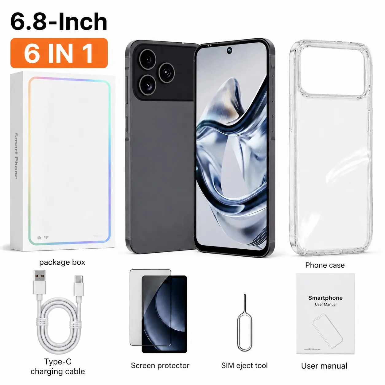 MSEVC 17 Pro Max Smart Android 12 Mobile Phone, 6.8" HD 720*1560 Display, Helio P22 Octa Core Chip, 4GB+64GB Memory, 4000mAh Large Battery, 8MP Front 16MP Rear Dual Camera, 4G Network, Dual SIM, Support Micro SD Card, Face ID