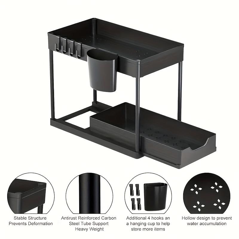 2-Tier Pull-Out Under Sink Organizer, Sliding Storage Shelf for Kitchen & Bathroom Cabinets