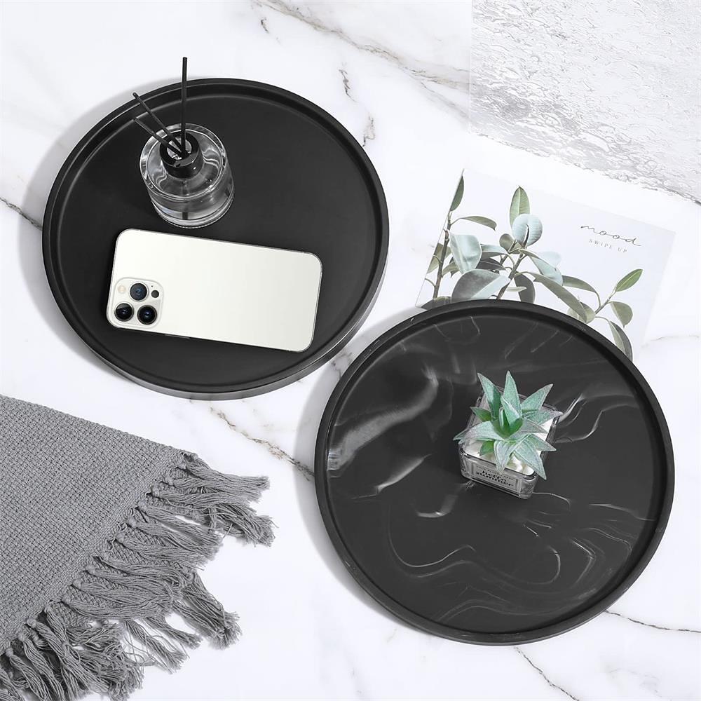Silicone Round Bathroom Tray, 1 Count Solid Color Or Marble Pattern Makeup Tray, Kitchen Countertop Storage Rack, Home Organizer for Candle, Perfume, Bathroom Decor Supplies