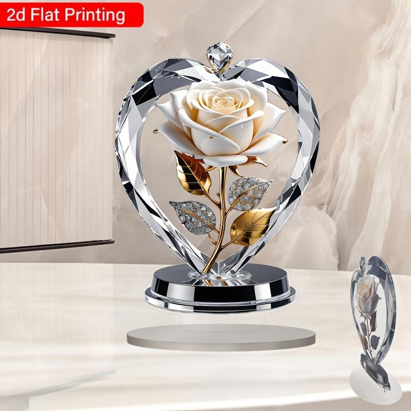 Elegant Rose Heart Decor, Transparent Acrylic Base, No Assembly Required, Lightweight Durable Table Decoration for Weddings
