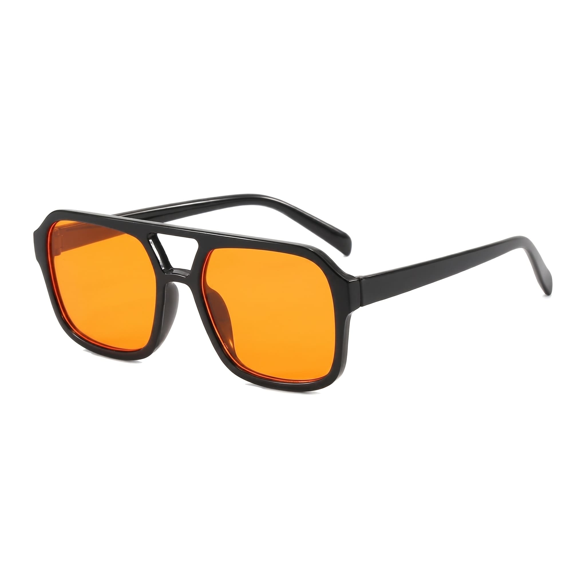 Unisex Retro Double Bridge 70s Men's Sunglasses - Vintage Square Aviator Shades with Tinted Lenses, Premium Oversized Fashion Eyewear for Men & Women, Stylish Accessories, Black Tinted Men's Sunglasses
