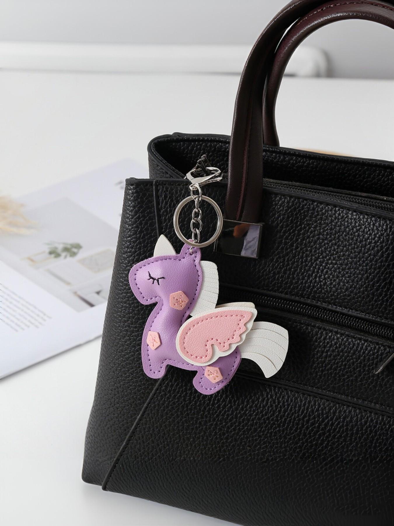 New Mini Horse Leather Keychain, PU Bag Key Ring, Dual Layer Multi-Sided Unicorn Leather Pendant, Perfect Holiday Gift