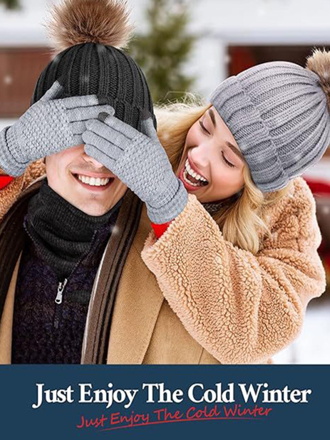 Unisex Plain Striped Beanie Hat, Satin Lined Knit Cap with Pom Pom, Warm Comfortable Windproof Winter Accessory, No Tag Design, Knitted Winter Hat