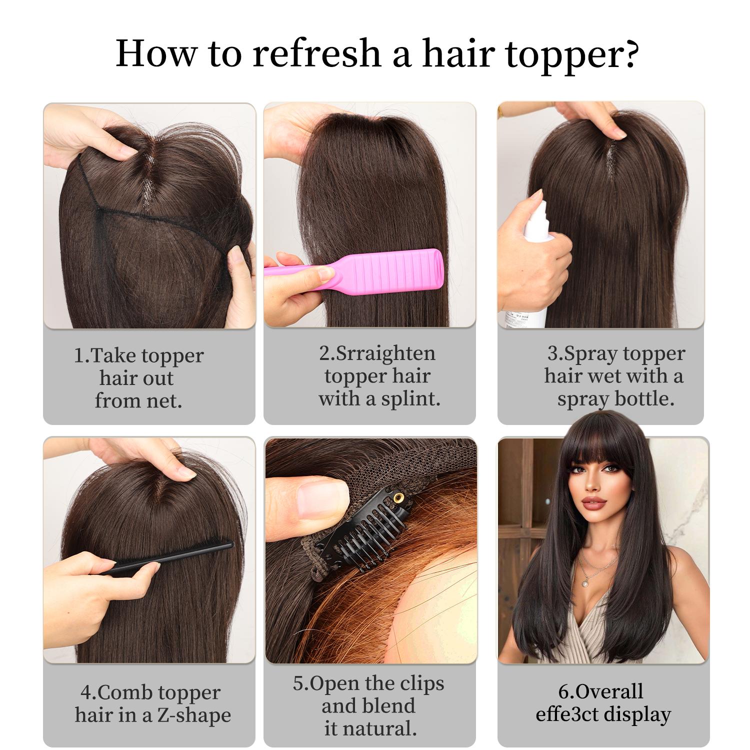 18 Inch Synthetic Hair Topper Lace Front Clip In Cap Volume Hair Loss Ms Taj 18inch Dark Golden Brown Hair Topper for Thinning  main image 2