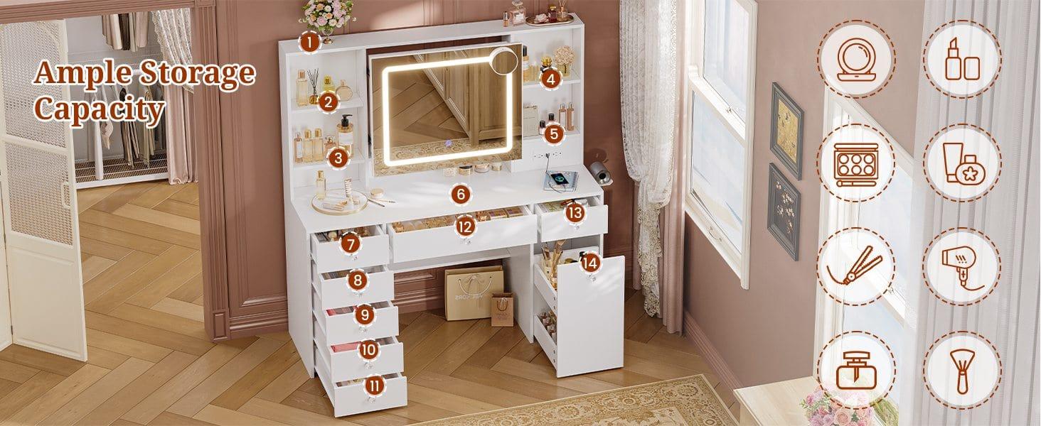 Sikaic 47.2 Inches Makeup Vanity with Pull-Out LED Mirror and Power Outlet White high quality