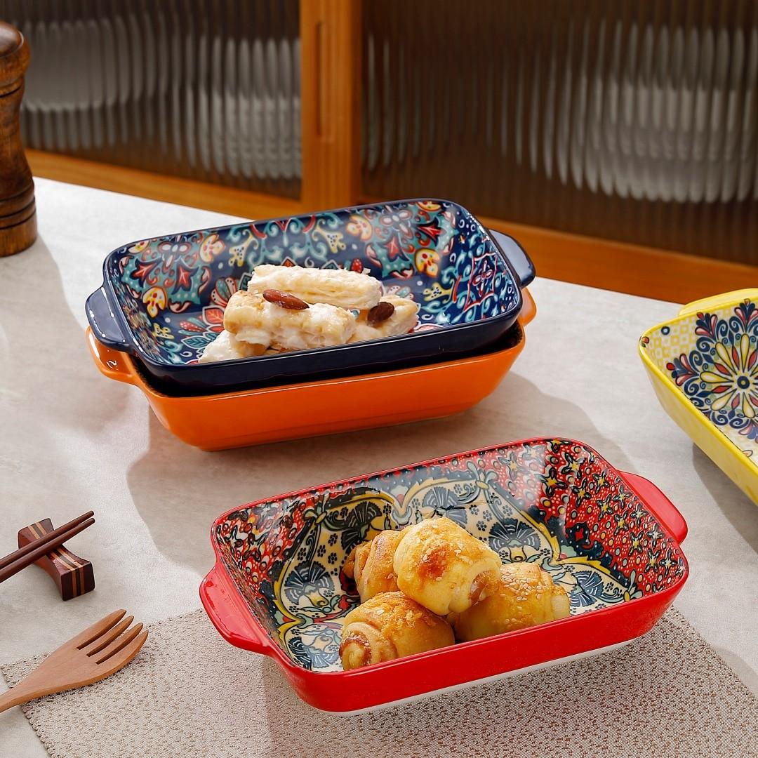 4pcs Rectangular Baking Set Bakeware with Dual Handles, Serving Plates for Sushi Dessert Salad, Microwave Oven Safe, Home Kitchen Use