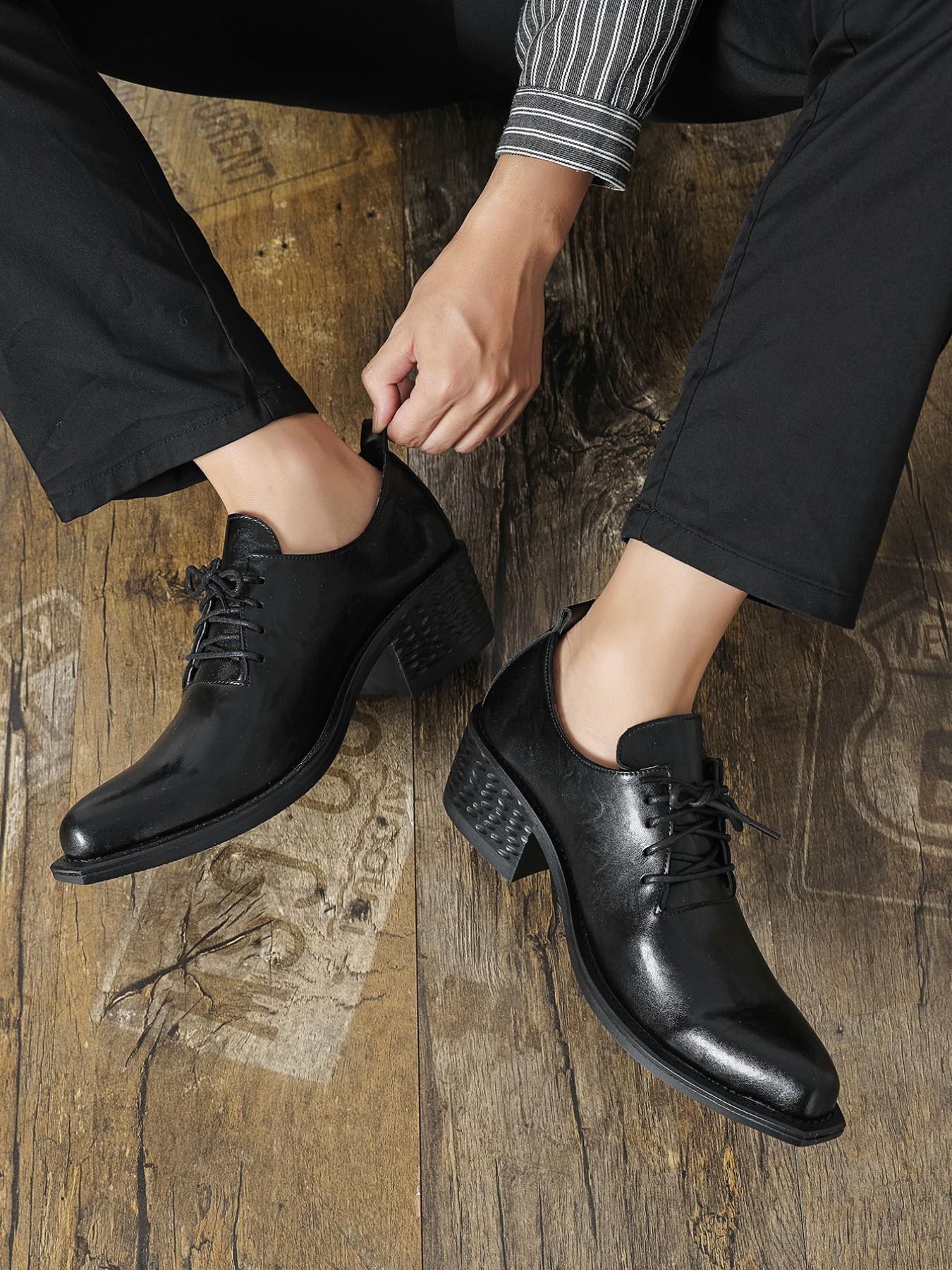 Men's New Business Casual Derby Shoes, Retro Thick Heel, Height Increase, Stylish Office Shoes, Comfortable Daily Wear