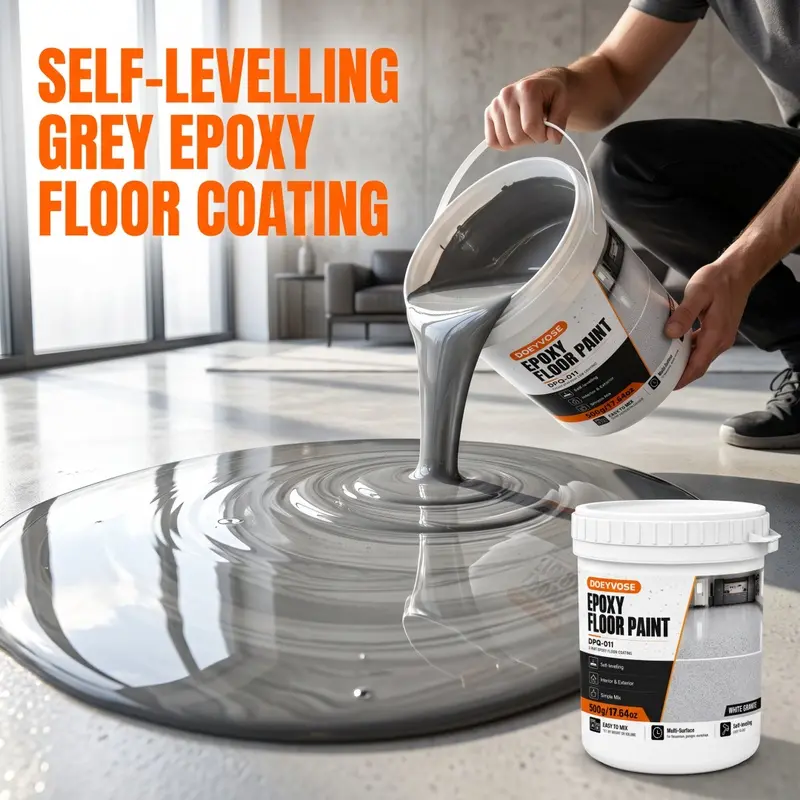 [DOEYVOSE] Gray and White Granite Epoxy Floor Paint, Self-Leveling High-Gloss Stone-Look Coating, Anti-Slip Marble Texture, for Home Garage, Basement, Patio, Workshop, Indoor and Outdoor Use, 2-Part Epoxy Resin