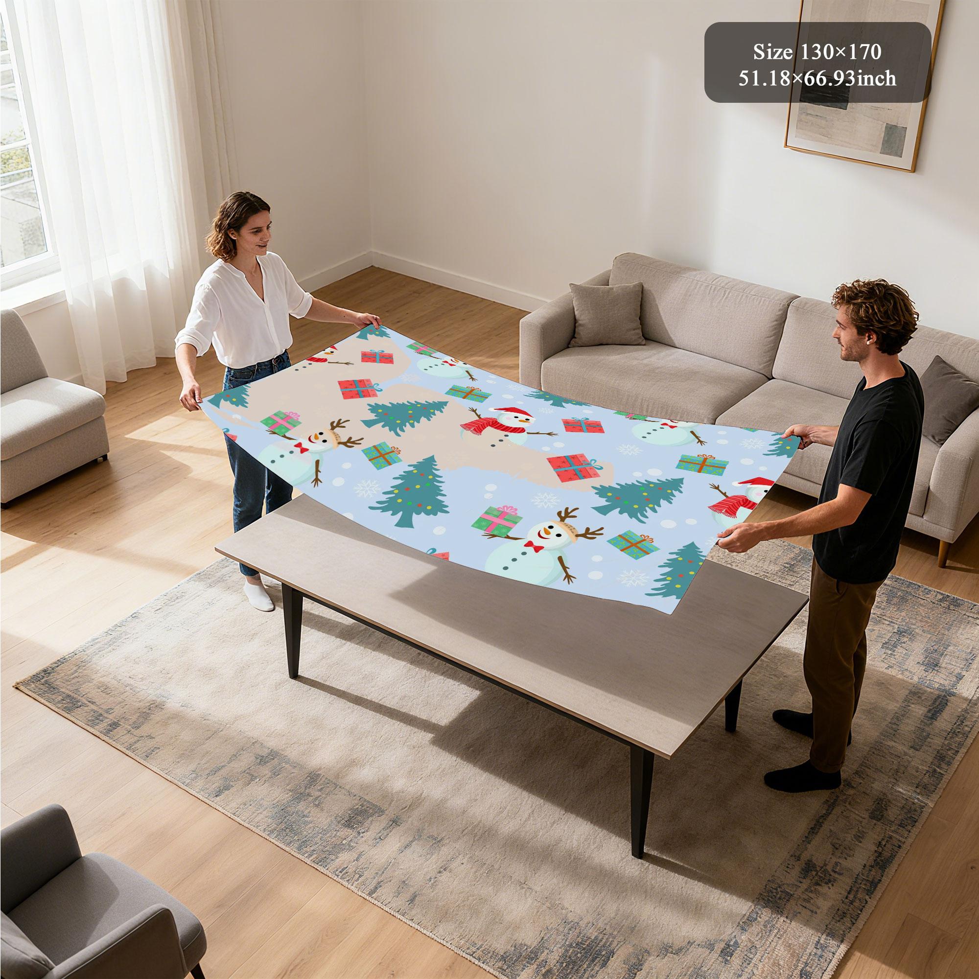 Cute Snowman Christmas Tablecloth, Rectangular Polyester Table Cover for Winter Holiday, Fun Washable Decorative Tablecloth for Kids Party, Family Dinner