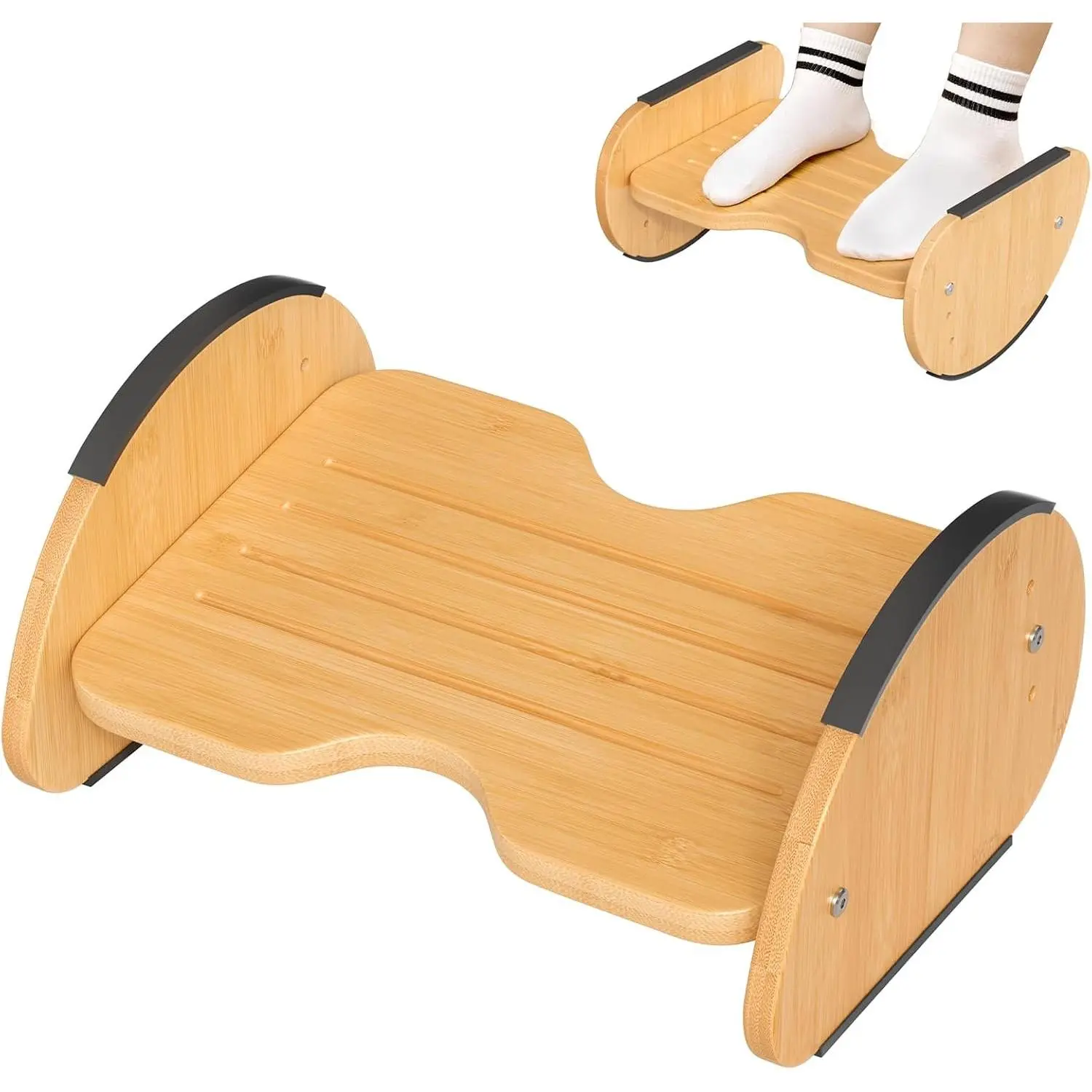 Bamboo Foot Rest for Under Desk at Work, 2-in-1 Reversible Rocking Footrest Adjustable Foot Stool, Ergonomic Footrest for Under Gaming Desk, Feet Support Leg Footstools for Home Office