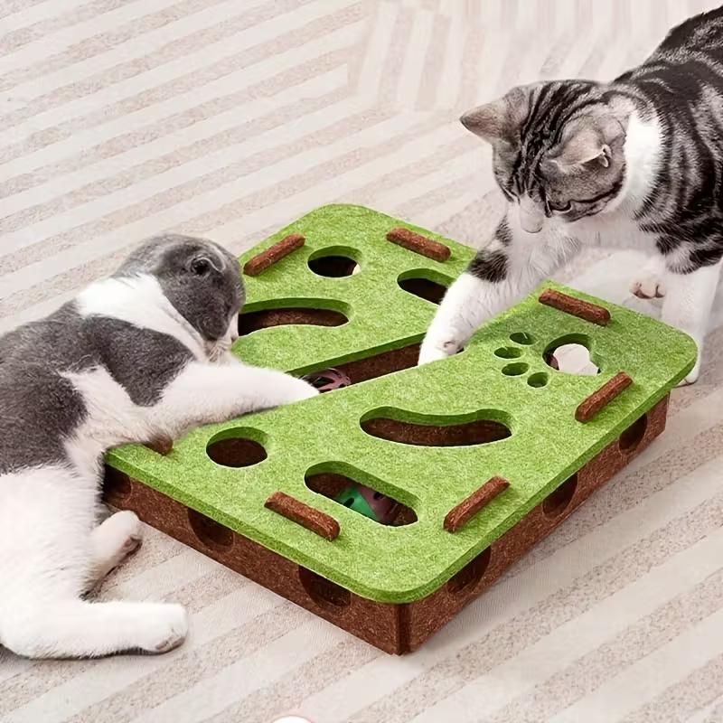 Interactive Cat Scratching Toy with Paw Print, Puzzle Box & Heavy-Duty Scratching Posts, No Battery Needed, Indoor Activity Center
