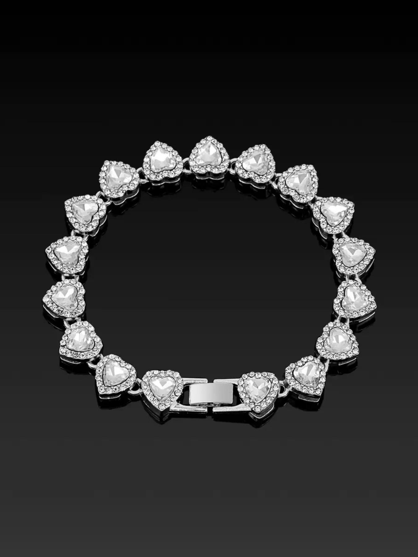 2Pieces/Set 10mm Love Heart Shape Chain Necklace and Bracelet Men or Women Hip Hop Iced Out Bling Bling Chain Necklace and Bracelet Fashionable Elegant Jewelry Set Fashion Set Jewelry Valentines Gift