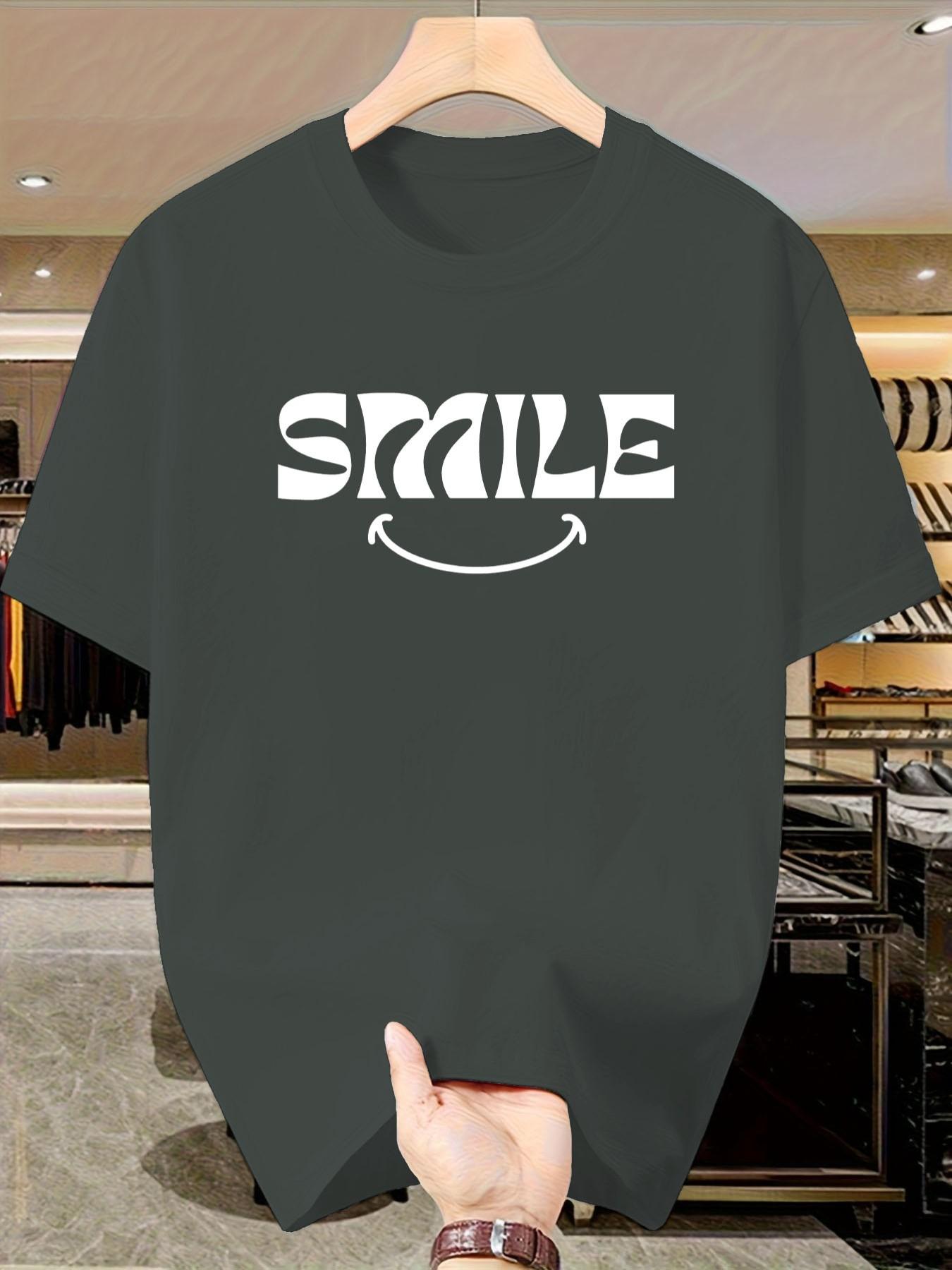 Men's Casual Smile Print T-Shirt, Short Sleeve Slim-Fit Top, Y2K Street Style, Trendy Graphic Tee for Daily Wear