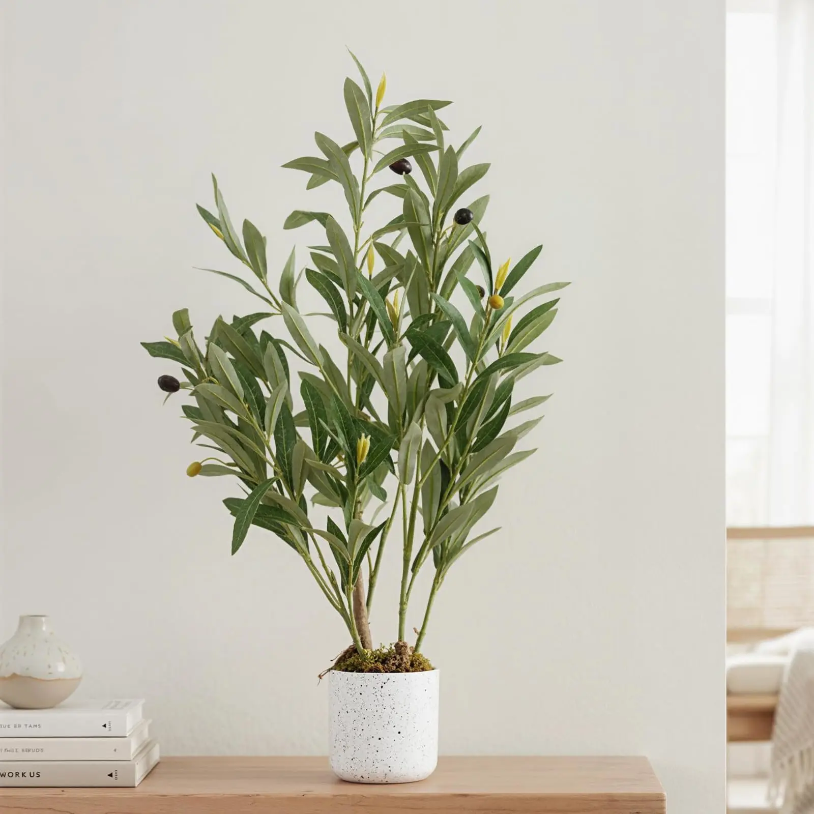 GARVEE Artificial Olive Plant in Pot with Realistic Leaves and Multiple Olive Counts, Available in Various Heights from 60 to 160 cm, Decorative Home and Living Room Plant