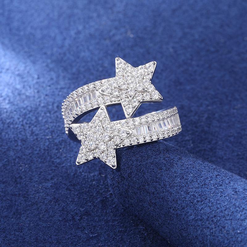 【#R297】Star Ring UCCIYO Lab-Created Moissanite UCCIYO 925 Sterling Silver Moissanite Star Rings For Women Luxury Bling Iced Out Bright Stars S925 Wedding Engagement Party Gift