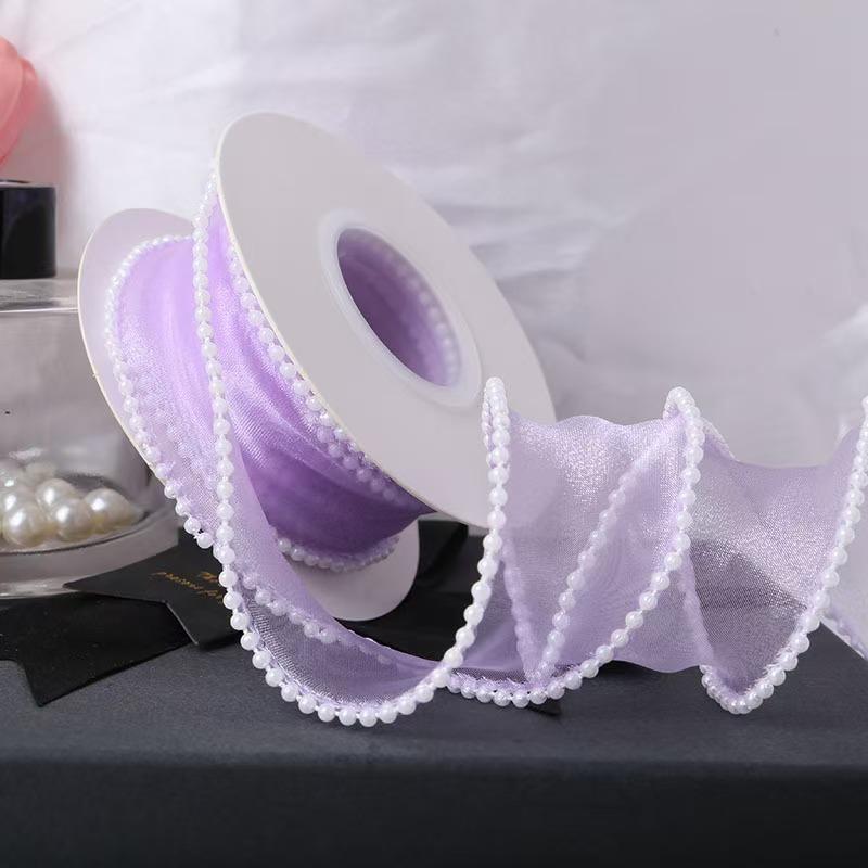 4cm Fish Tail Satin Ribbon with Pearl Trim, DIY Wedding Packaging Tape, Valentine's Day Gift Box Wrap, Floral Art Decorations