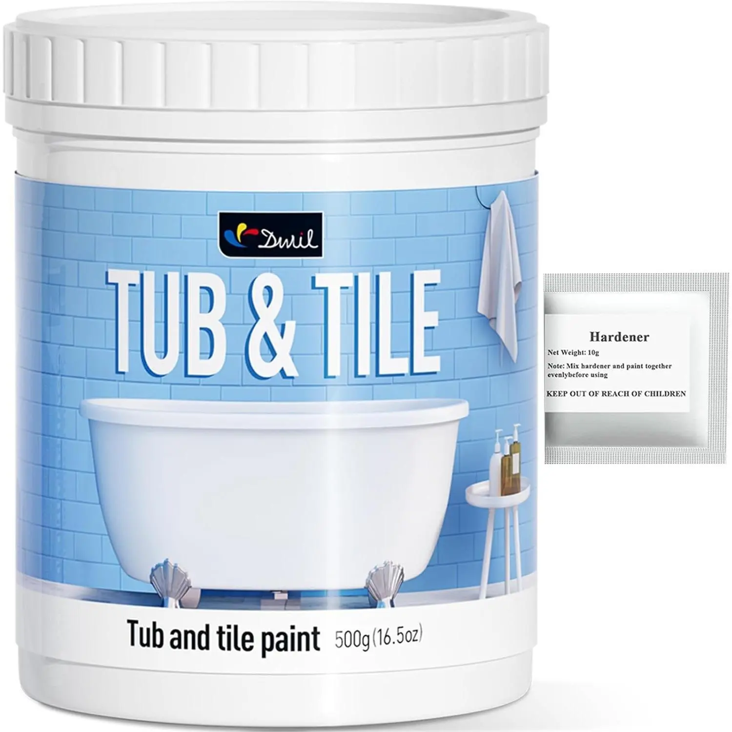 Semi-Gloss White Tub and Tile Paint - 16.5oz Single Unit Bathroom Paint for Bathtub Tile Refinishing, Water-Based, Low Odor, with Hardener, Covers 25-30sq.ft, Ideal for DIY Home Projects