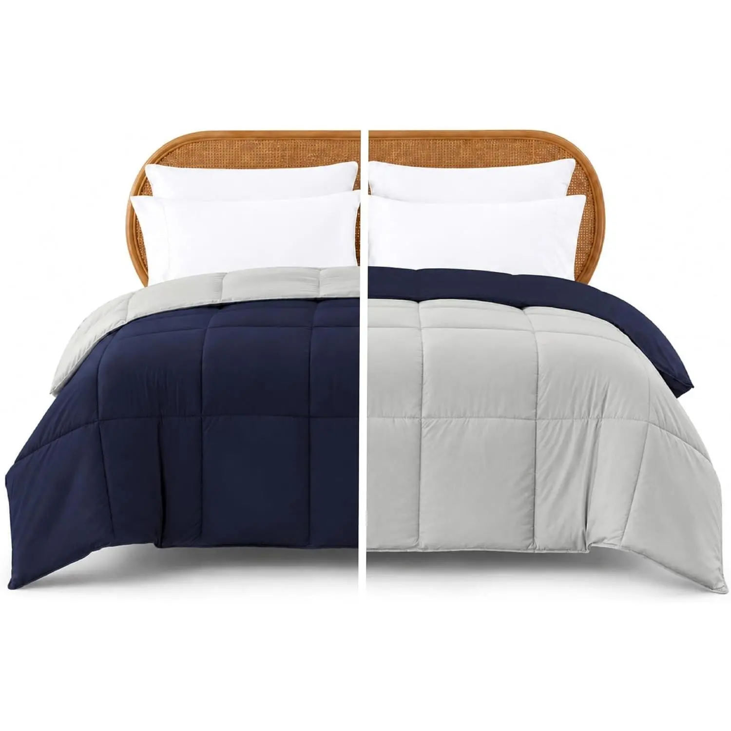 Down Alternative Reversible Comforter Navy/Silver Twin