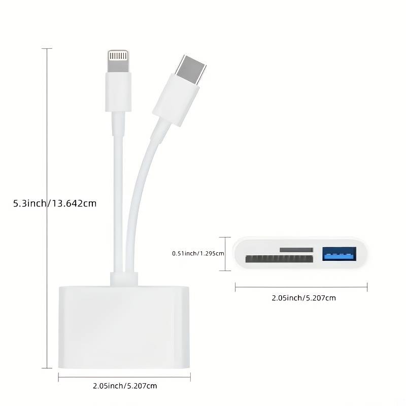 Multifunctional USB-C & Lightning Card Reader, Fast Transfer Adapter for iPhone/iPad/laptop, Supports SD/TF/micro SD Cards, No APP Needed
