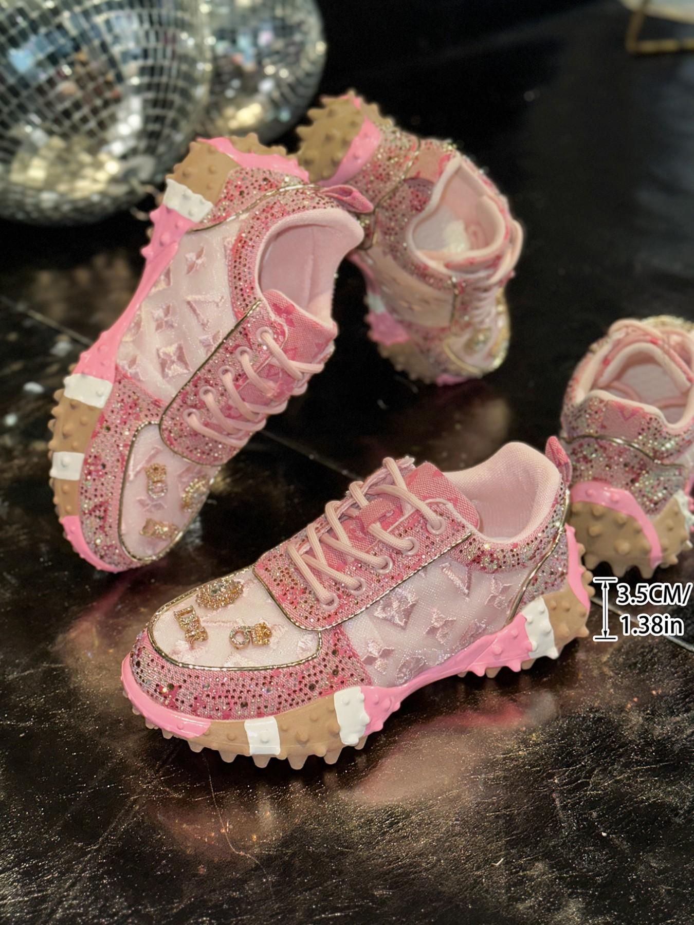 Women's Thick Sole Height Increasing Dad Shoes, Handmade Embellished Fashion Luxury Casual Women's Shoes, Unique Design Comfortable Sneakers, Walking Shoes