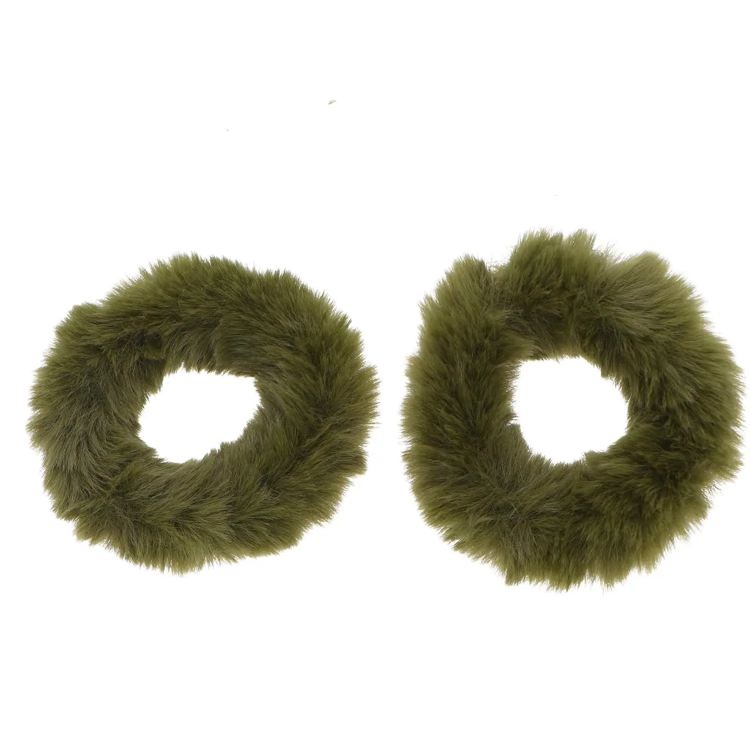 Small Fuzzy  Scrunchies Furry Pony Holder - Set of 2 - Olive
