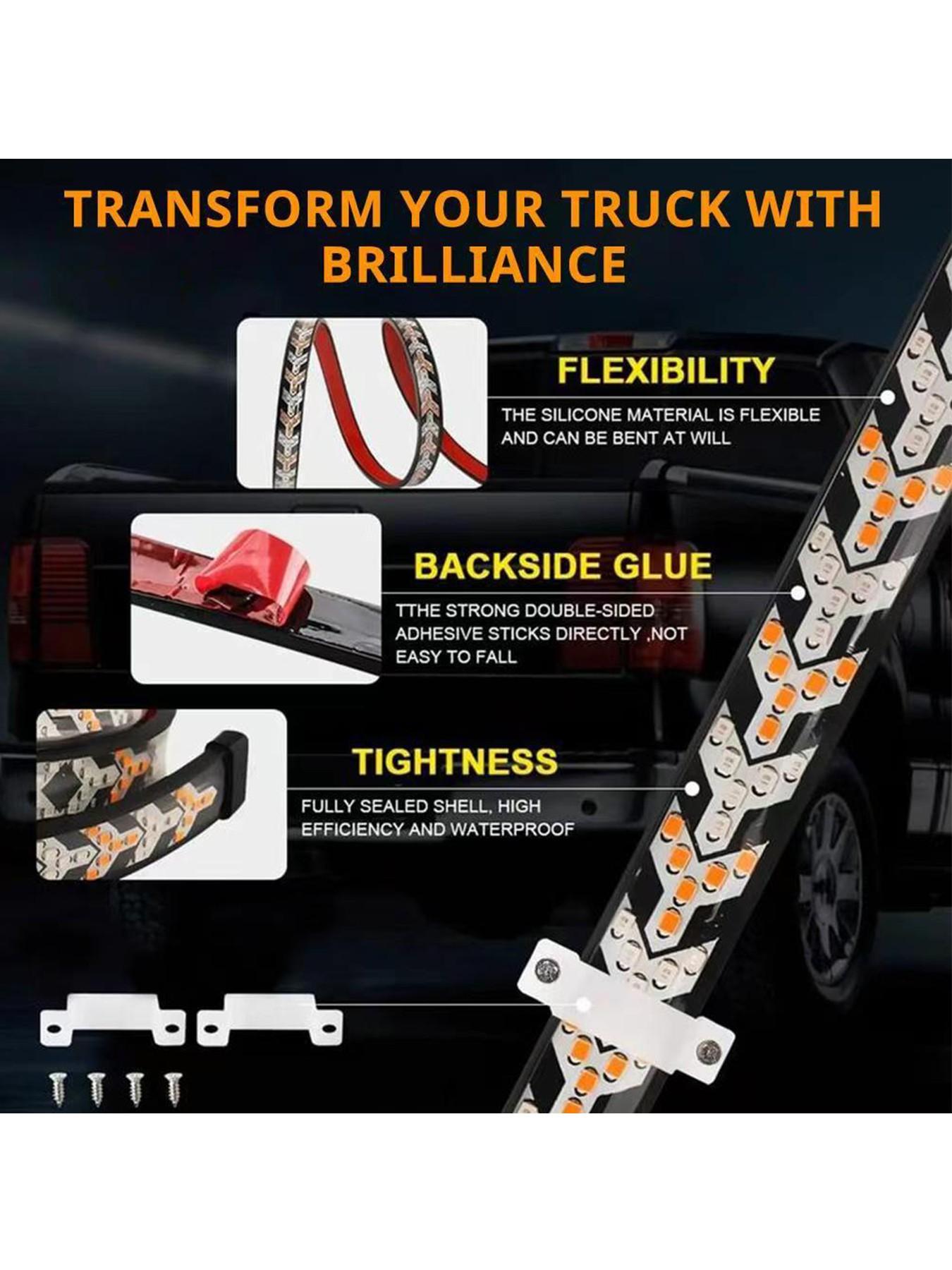 Fishbone-Shaped LED Tailgate Light Bar, 60-Inch LED Tailgate Lights, Brake, Running & Sequential Turn Signals, for Trucks, Pickups, Suvs, Rvs