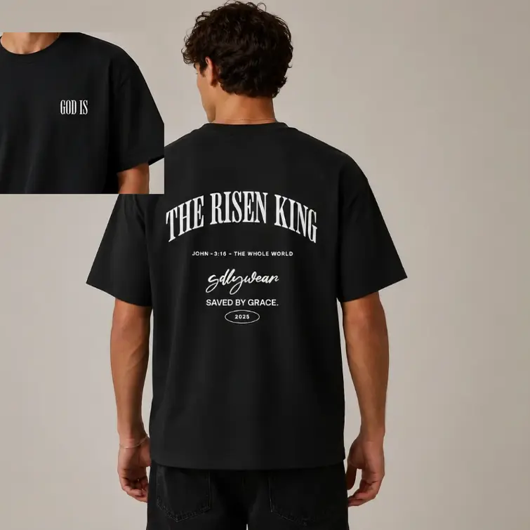 Vintage Christian Faith Graphic Tee For Men, God Is The Risen King John 3:16 Scripture Print Oversized Cotton Short Sleeve Tshirt, Saved By Grace 2025 Aesthetic Streetwear Casual Crew Neck Top