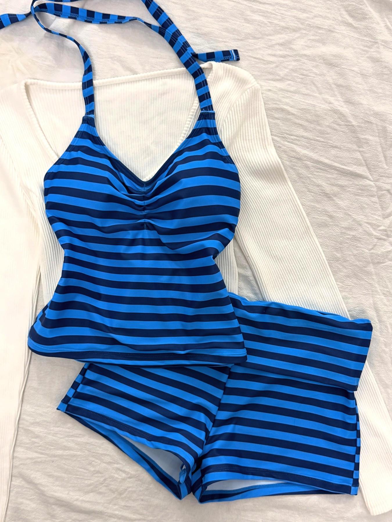 Women's Swimsuit tankini,elegant and Sexy stripe Print crop top halter  swimsuit boyshort short pants for Vacation ,Beach Outfits,pool and sporty outfit, For Autumn And Winter  SS26 spring and summer Sporty Appeal Striking Stripes Striped swimsuits