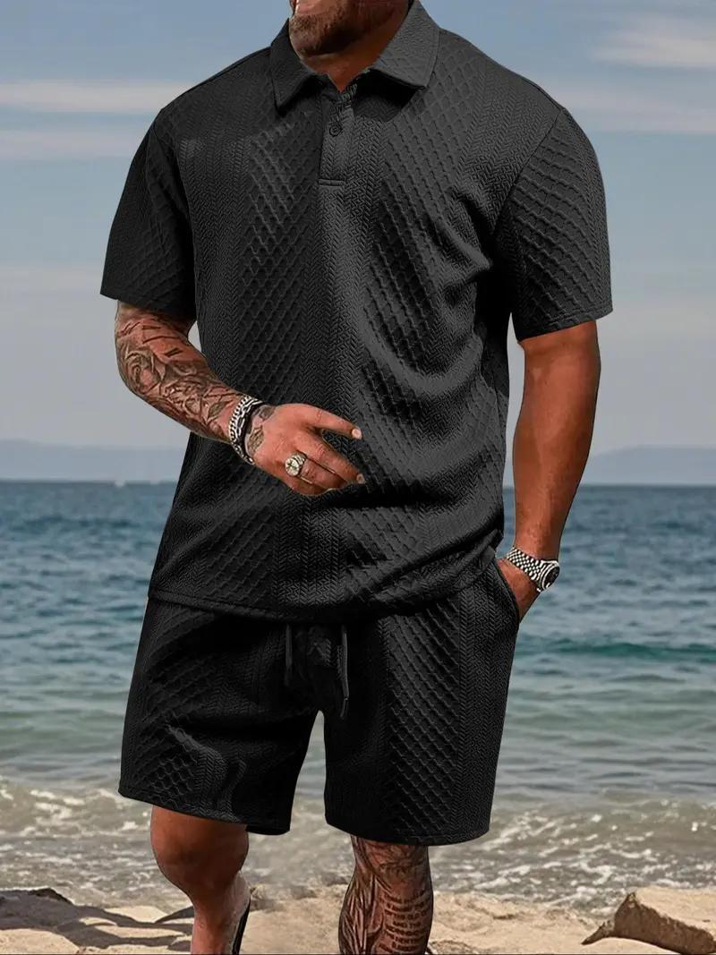 KZZ Men's Solid Polo Shirt & Drawstring Waist Shorts Set Cozy Breathable Two-piece Outfits for Daily Outdoor Wear Menswear Suits Casual Clothes,father'sdaygifts KZZ Men's Solid Polo Shirt & Drawstring Waist Shorts Set Cozy Breathable Two-piece Outfits for Daily Outdoor Wear Menswear Suits Casual Clothes,father'sdaygifts