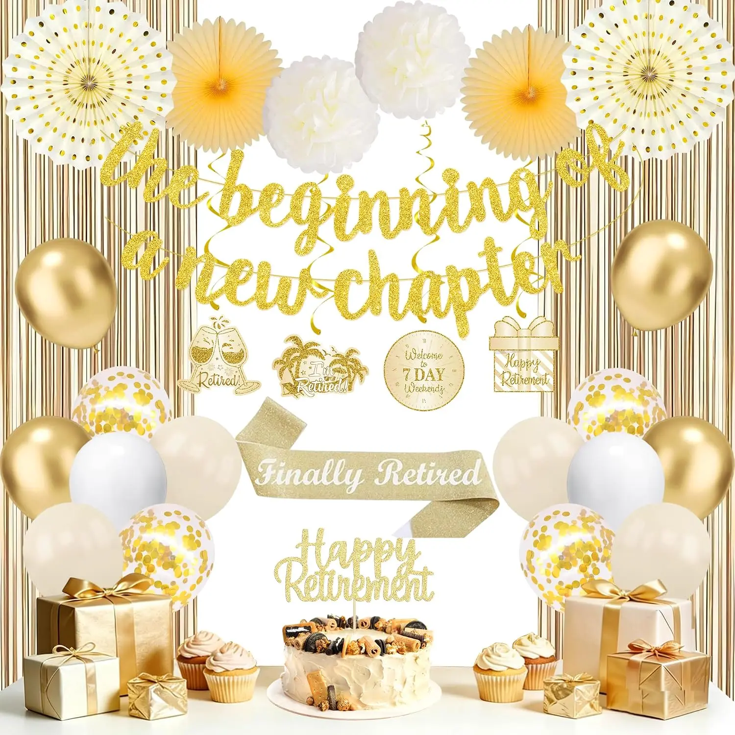 Holkcog The Beginning of a New Chapter Banner, Retirement Party Decorations| Happy Retirement Farewell Party Supply, Office Retired Thanks You Party, Coworker Leaving Promotion Graduation Party Decor