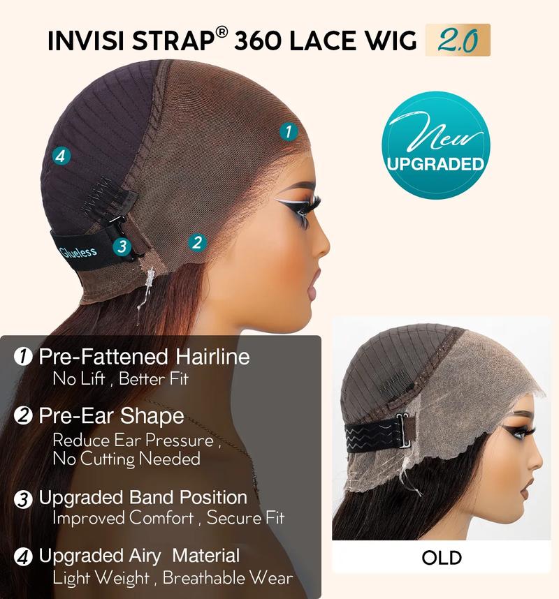 Ashimary Water Wave Invisi-Strap Snug Fit 360 Lace Frontal Pre-Cut Bleached Knots Chocolate Brown Glueless Lace Wig