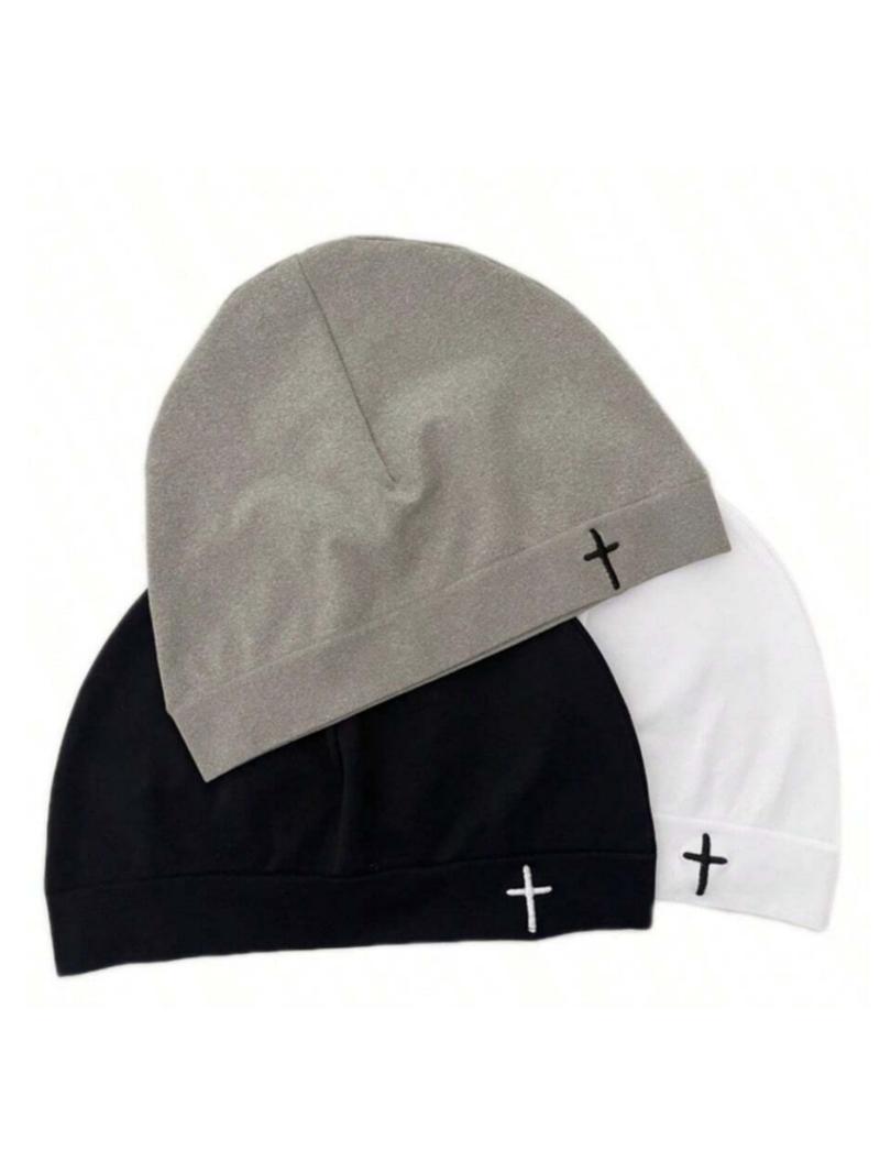 Y2K Embroidered Cross Baker Boy Hat, Unisex Sporty Outdoor Running Cap, Breathable Elastic Material, Fashion Casual Style