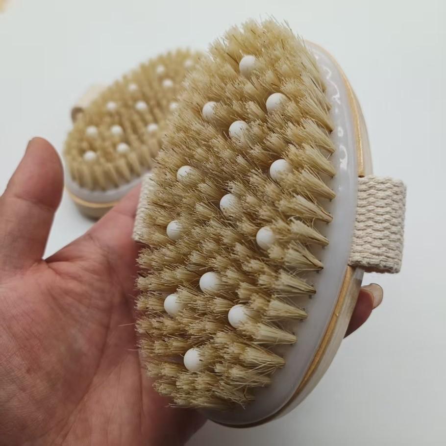 Natural Bristle Bath Brush, Dry Wet Dual Use, Deep Cleansing Exfoliator, Gentle on Skin, Perfect for Shower and Back Scrubbing