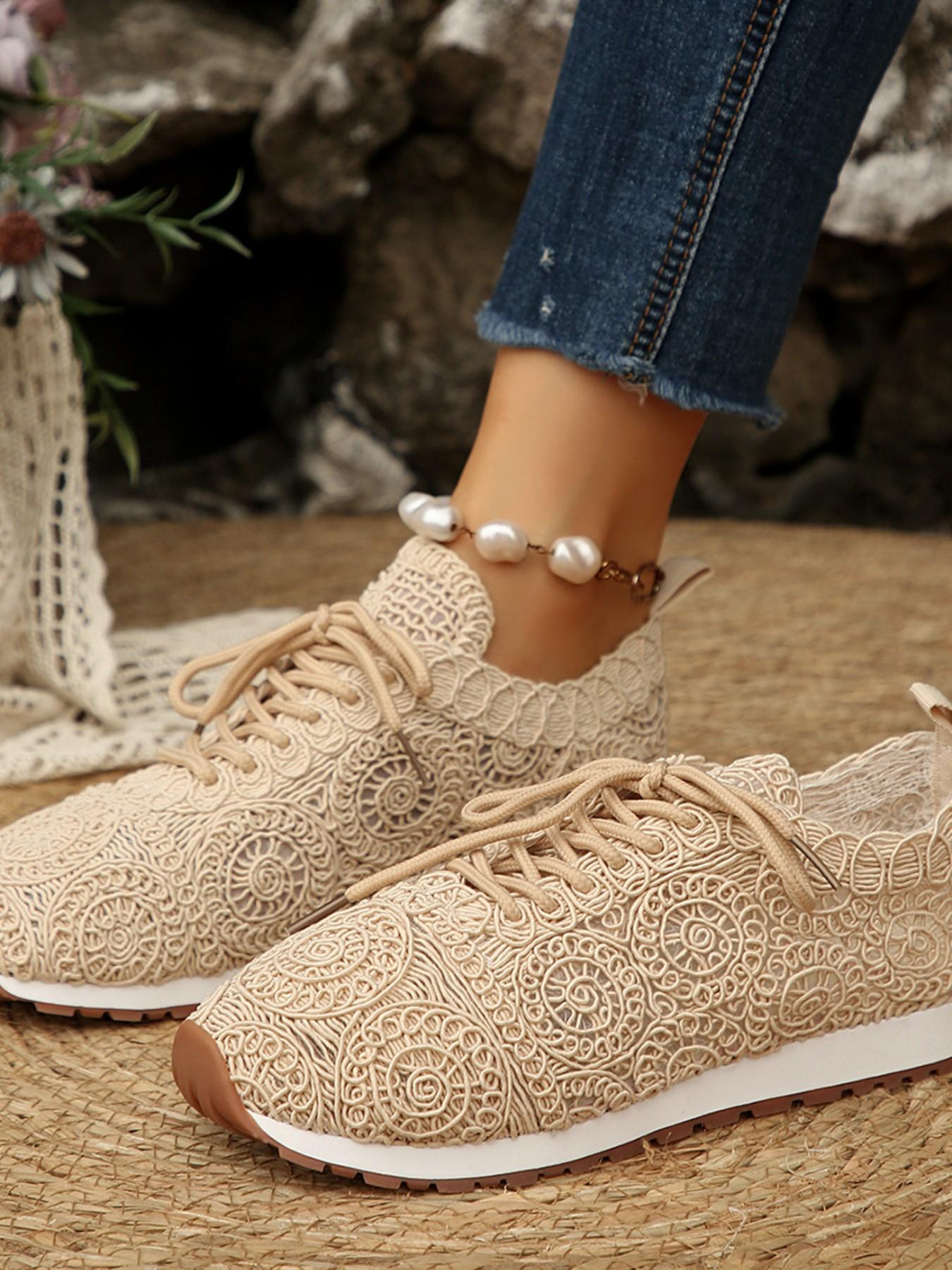 Women's Summer Crochet Sneakers, Casual Breathable Mesh Shoes, Handmade Hooked Knit Athletic Footwear, Latest Fashion Trend