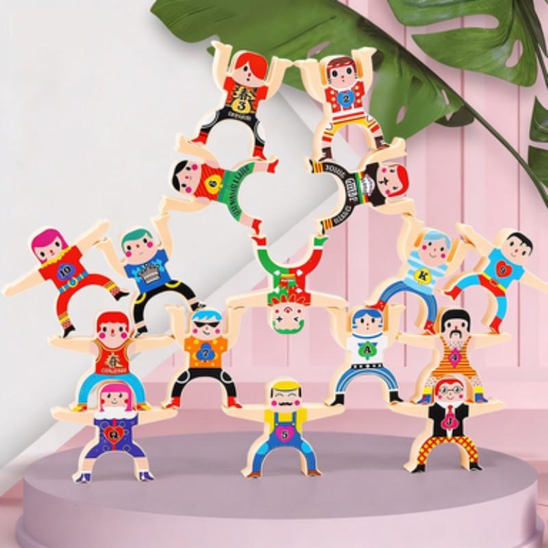 Stacking Toy, 48 Pieces Circus Acrobats Interlocking Puzzle, Balance Blocks Game, Toddler Jigsaw Toy, Suitable for Kids Aged 3+
