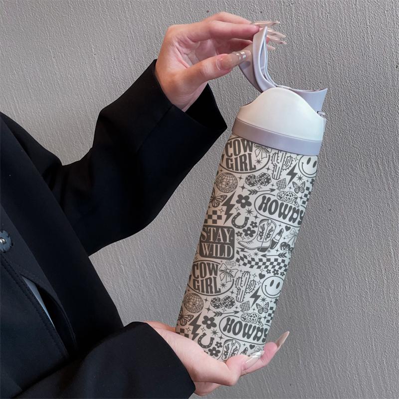 Wild Girl 32oz Dual-Drink Sports Water Bottle, 304 Stainless Steel Large Capacity Leakproof Insulated Tumbler, Perfect Gift for Women, Home, Outdoor Workout, Travel