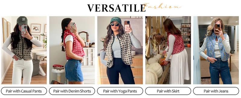 Naeduo Womens  Checkered Sherpa Vest Sleeveless Winter Fleece Jacket High Neck Zip Up Plaid Gilet with Chest Pocket