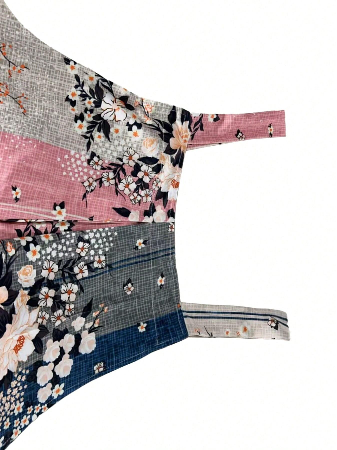 Plus Size Women's Lightweight Breathable Patchwork Floral Sleeveless Loose Fit Casual Boho Bohemian Romper Overalls, Y2K Summer Beach Daily Wear