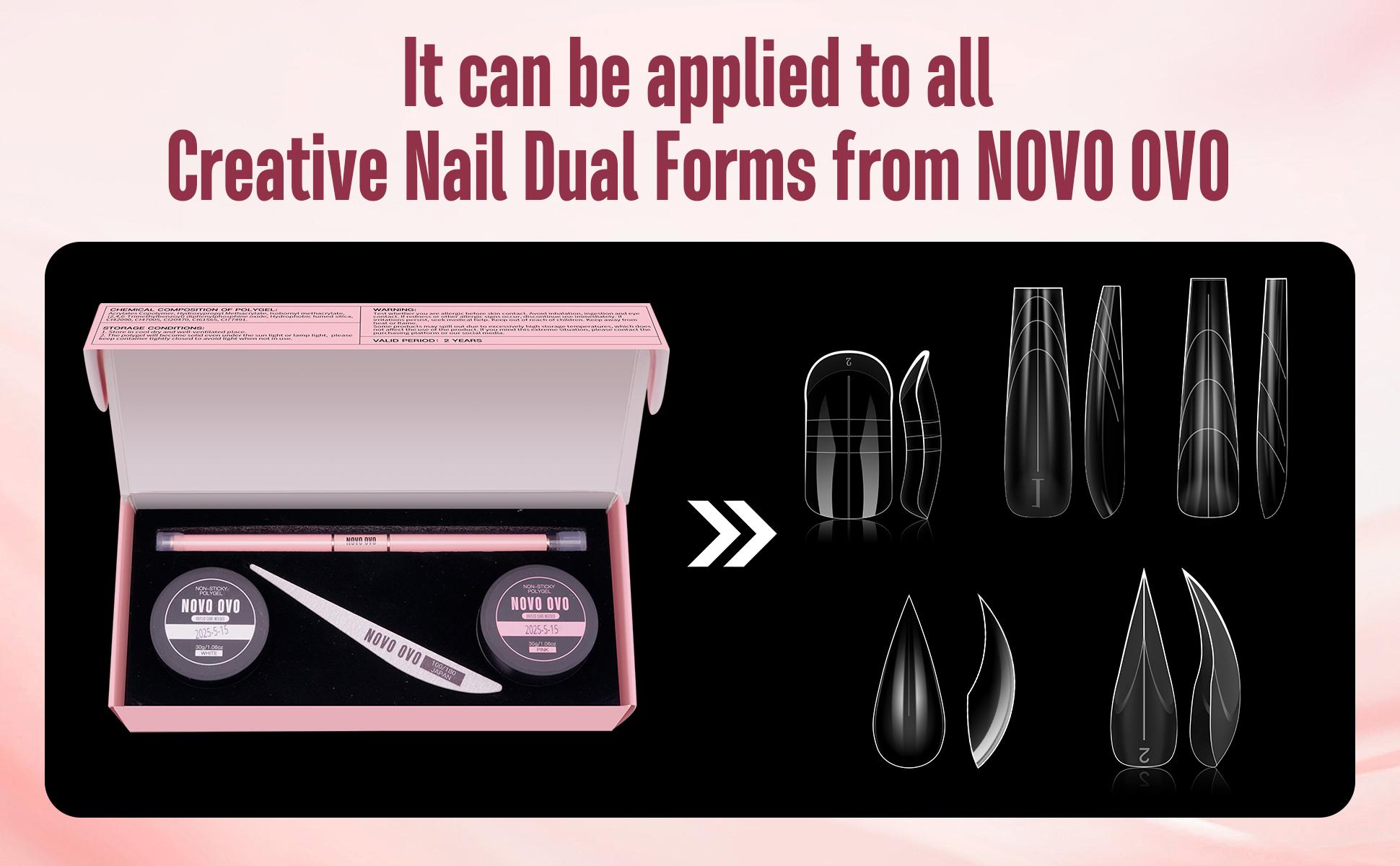 NOVO OVO Upgraded NON-STICKY Polygel Solution Procedure Set, White and Pink non-sticky Poly Gel, Dual-Ended Nail Pen, Extra Slim Nail File, Easy to Use Together with Toe or Hand Nail Dual Forms NOVO OVO Upgraded NON-STICKY Polygel Solution Procedure Set, White and Pink non-sticky Poly Gel, Dual-Ended Nail Pen, Extra Slim Nail File, Easy to Use Together with Toe or Hand Nail Dual Forms